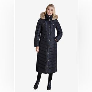 NWT Michael Kors women’s faux fur trim long maxi puffer coat